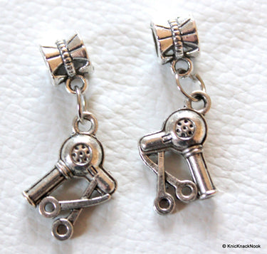 Tibetan Silver Hair Dryer and Scissors Dangle Bead / Charm x 2